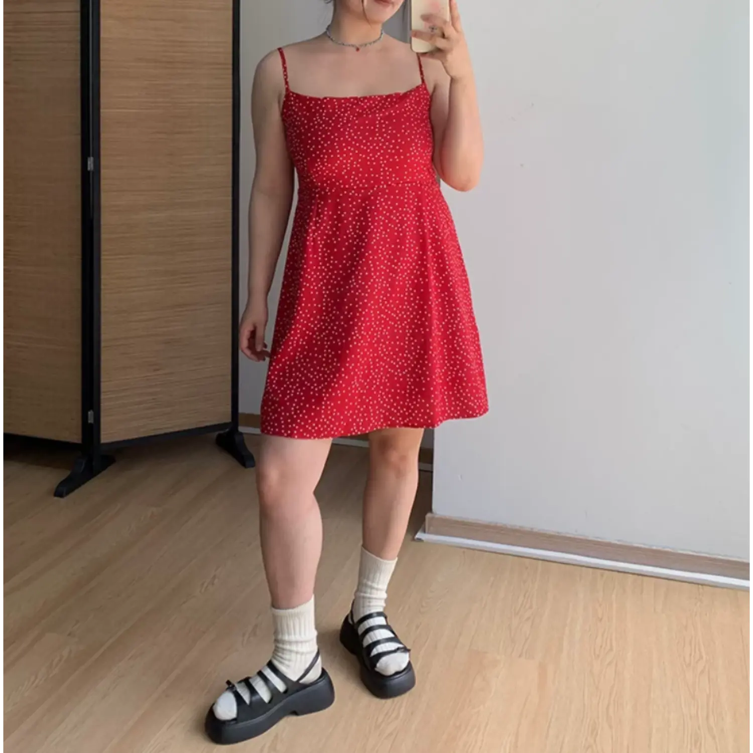 Plus Size Red White Polka Dot Mini Slip Dress Flowy Summer Spaghetti S