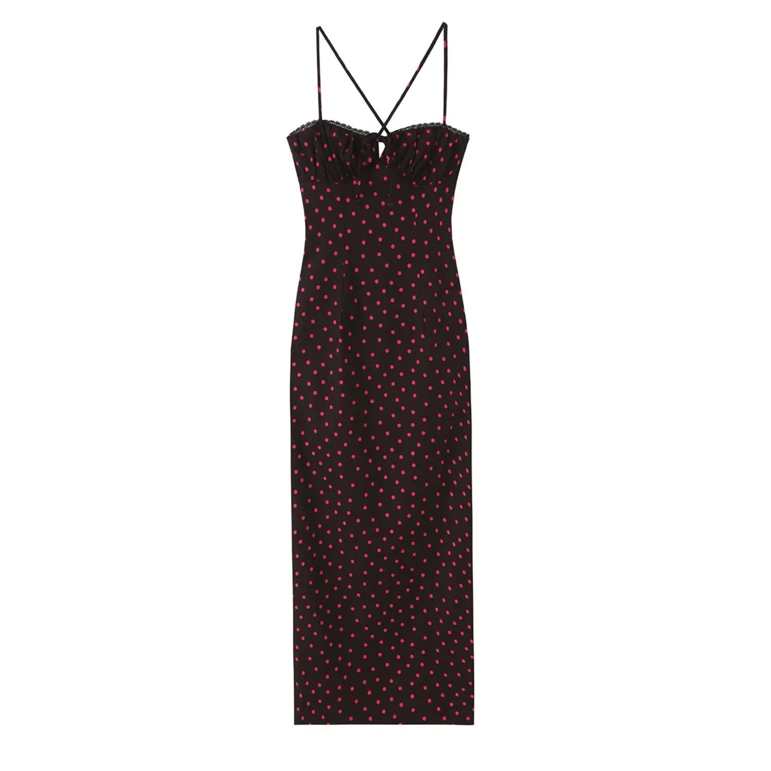 2 Colors Gingham & Polka Dot Ruffle Cross Back Tie Strap Maxi Slip Dre