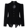 Velvet Keyhole Stand Collar Peplum Jacket