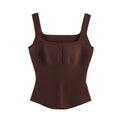 Dingdingding 2-color square neck hook-and-eye corset tank top featuring a fitted design and stylish square neckline.