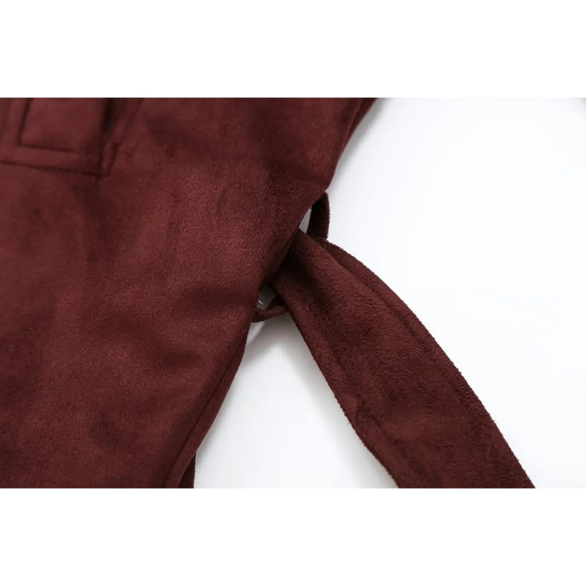 Burgundy Suede Double Breasted Cropped Trench Jacket With Belt