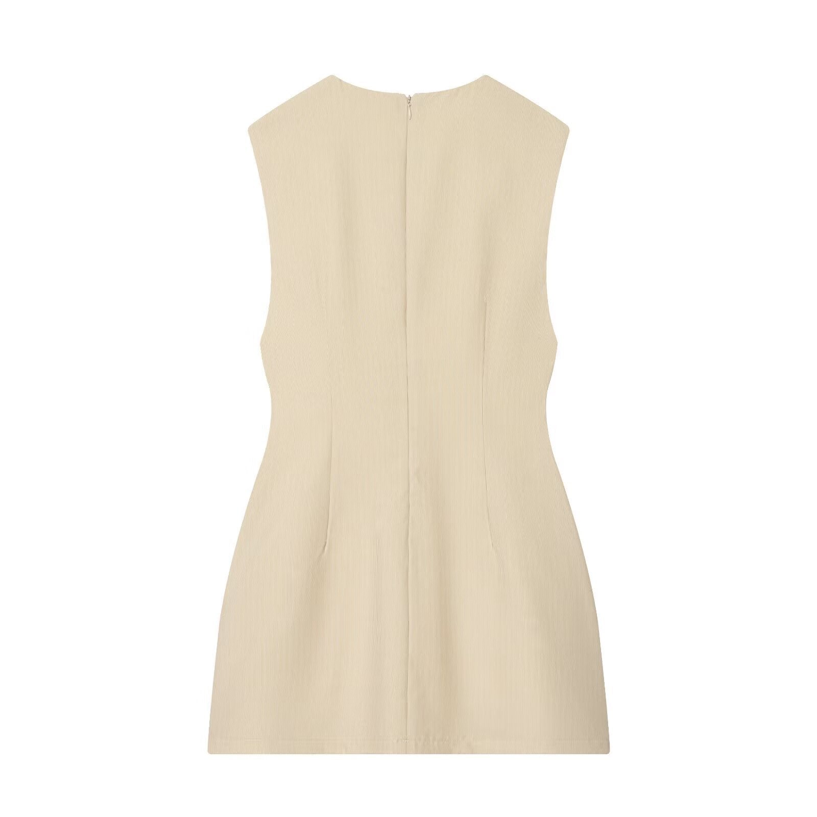 Back view of beige mini dress, invisible zipper