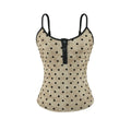 Front view of beige polka dot cami tank top