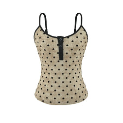Front view of beige polka dot cami tank top