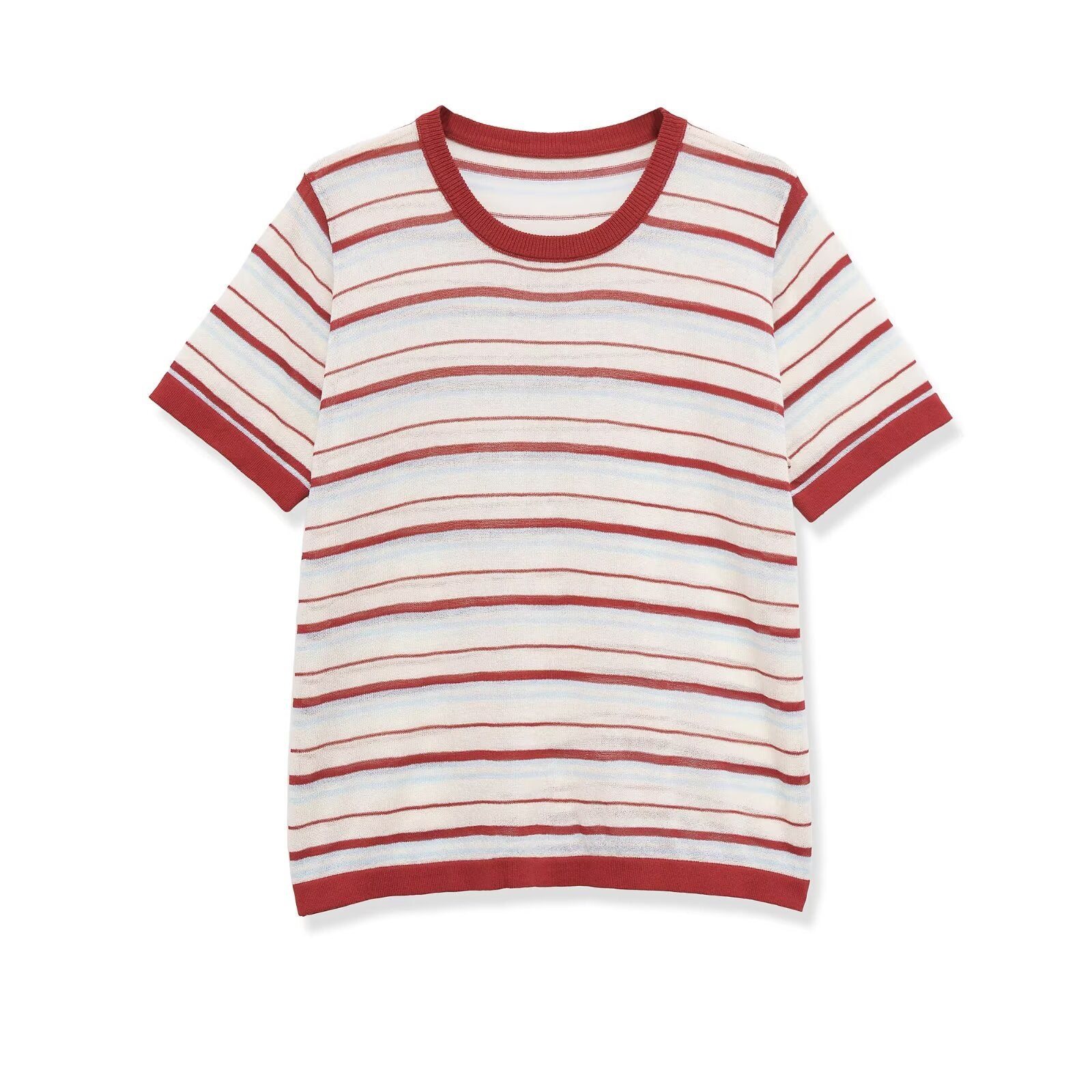 Flat front shot retro multi striped contrast collar cuff hem slim fit short sleeve ribbed knit crop top, elegant vintage casual daily outfit