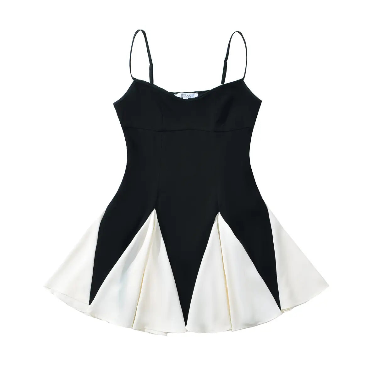 Front view of black and white colorblock cami dress