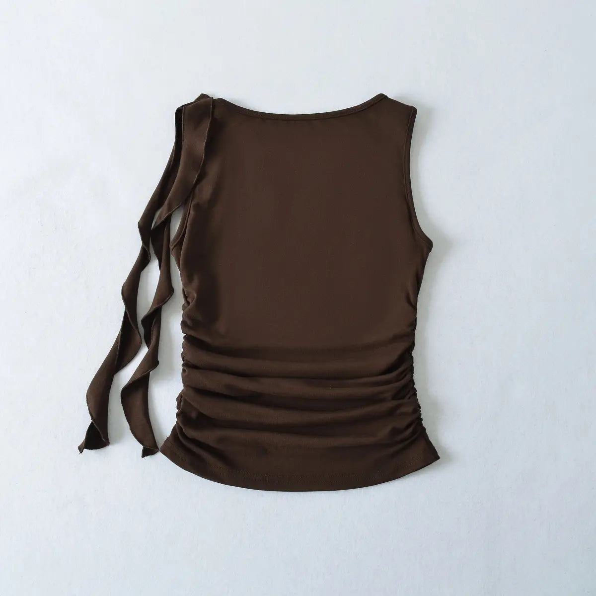 Back view of brown ruched tank top