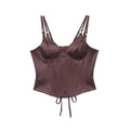 Brown satin corset top with double straps and lace-up back
