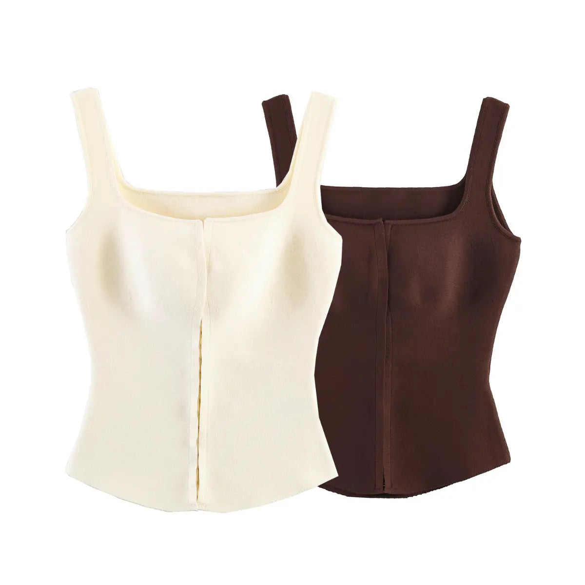 Knit cami top in cream and brown colorways