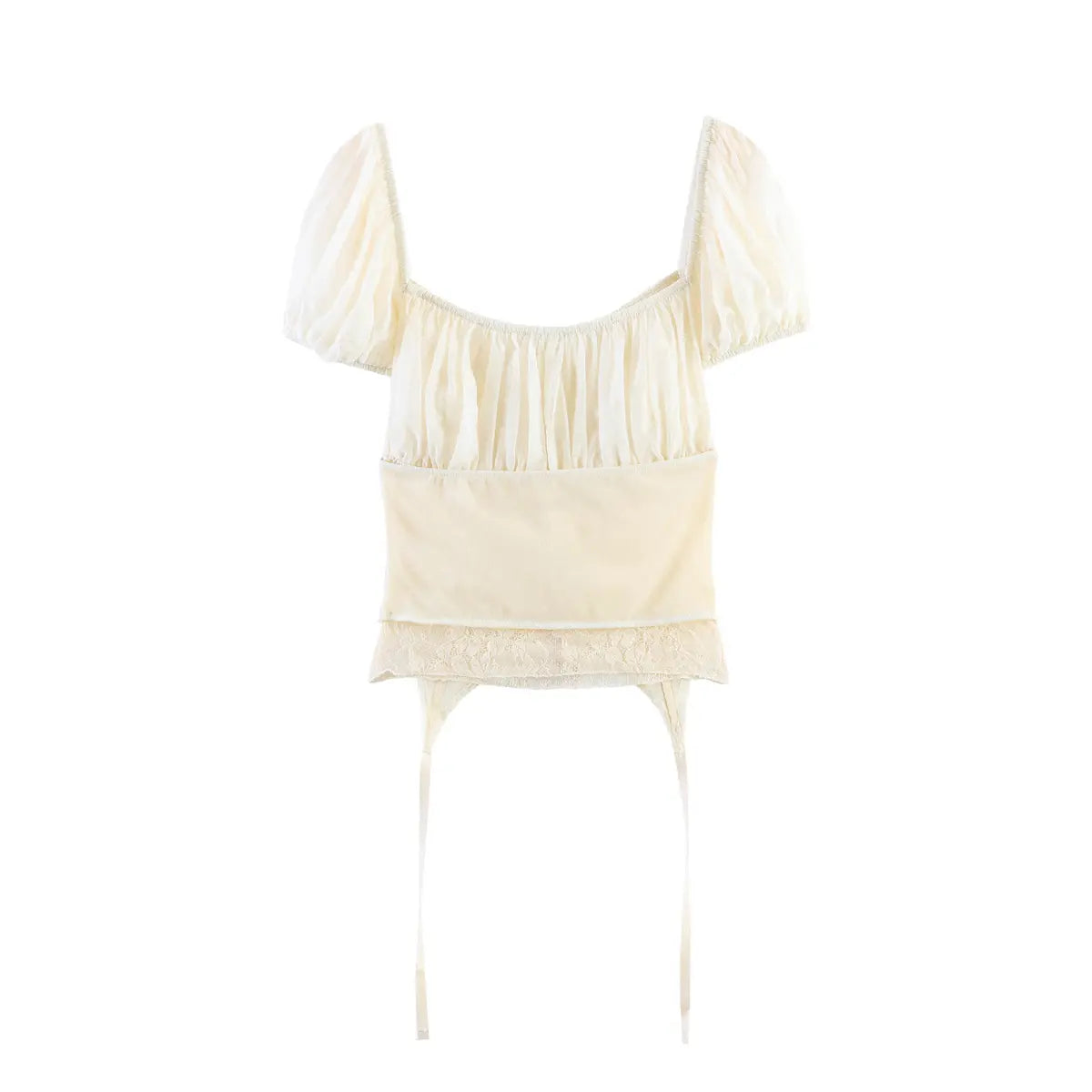 Back view of cream white puff sleeve corset top