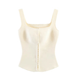 Full front view of cream knit cami top