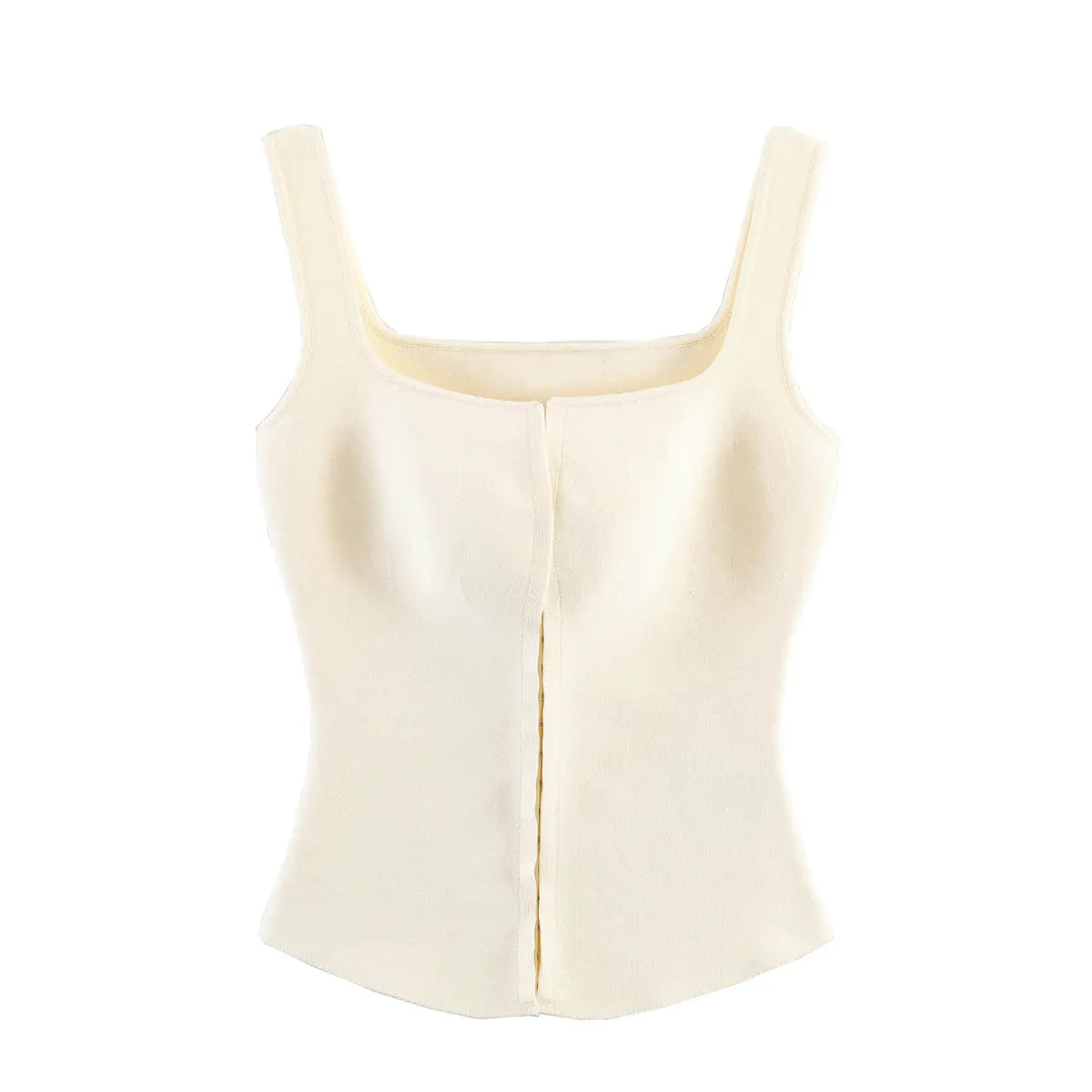 Full front view of cream knit cami top