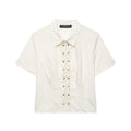Front view of cream lace-trim cropped shirt