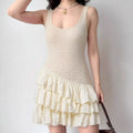 Cream white tank mini dress with tiered ruffled hem