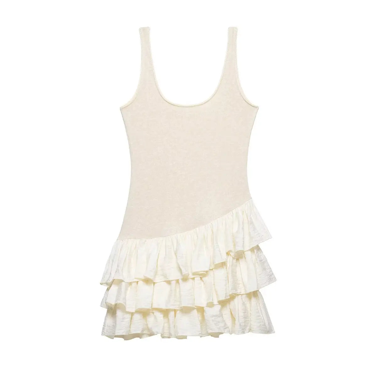 Back view of cream white tiered ruffled tank dress
