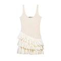 Full front view of cream ruffled hem tank dress