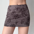 Dark grey floral suede-effect mini skirt
