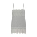 Women grey heather lace trim spaghetti strap square neck bodycon mini slip dress, elegant romantic sleepwear nightwear
