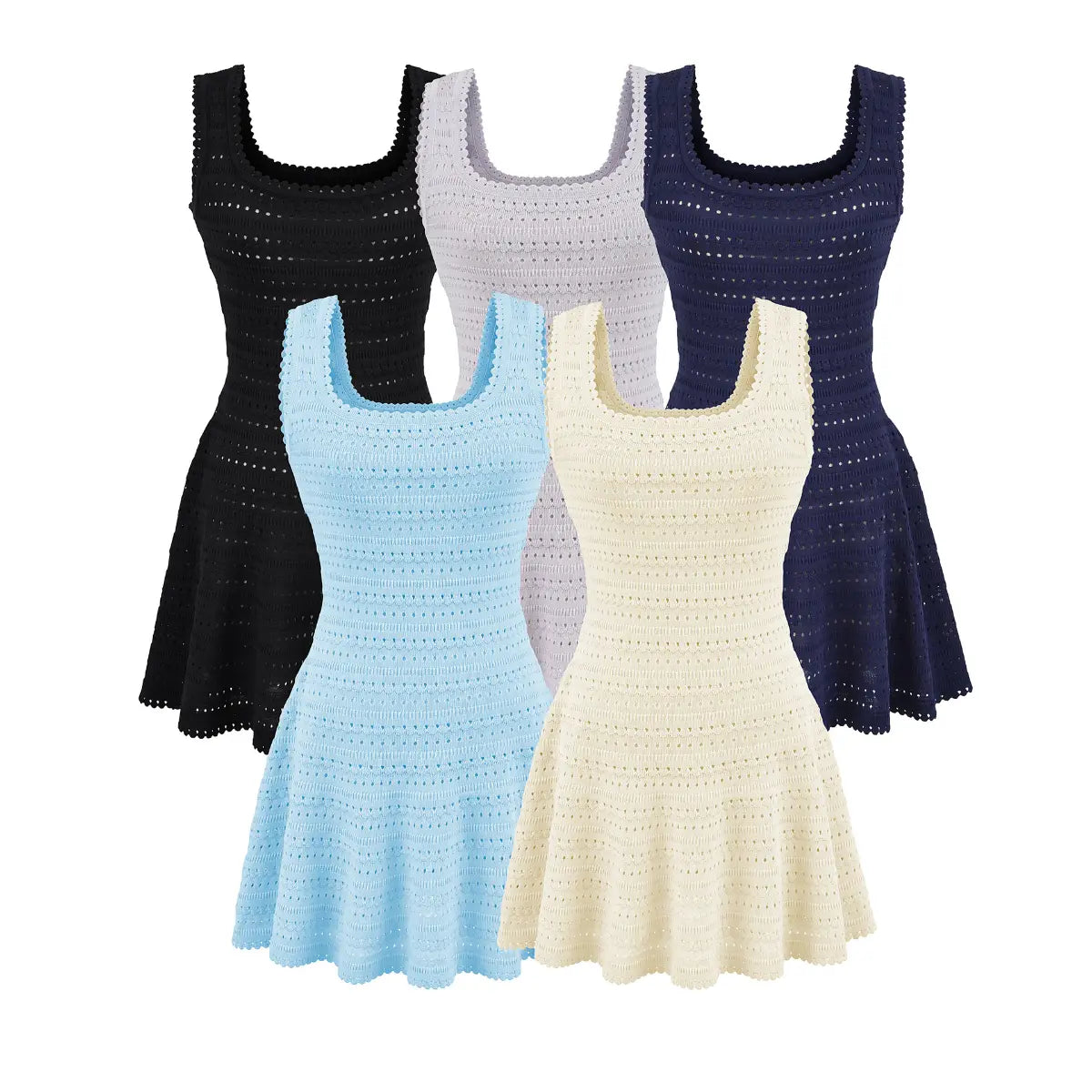 Hollow-out knit sleeveless dress in multiple colorways