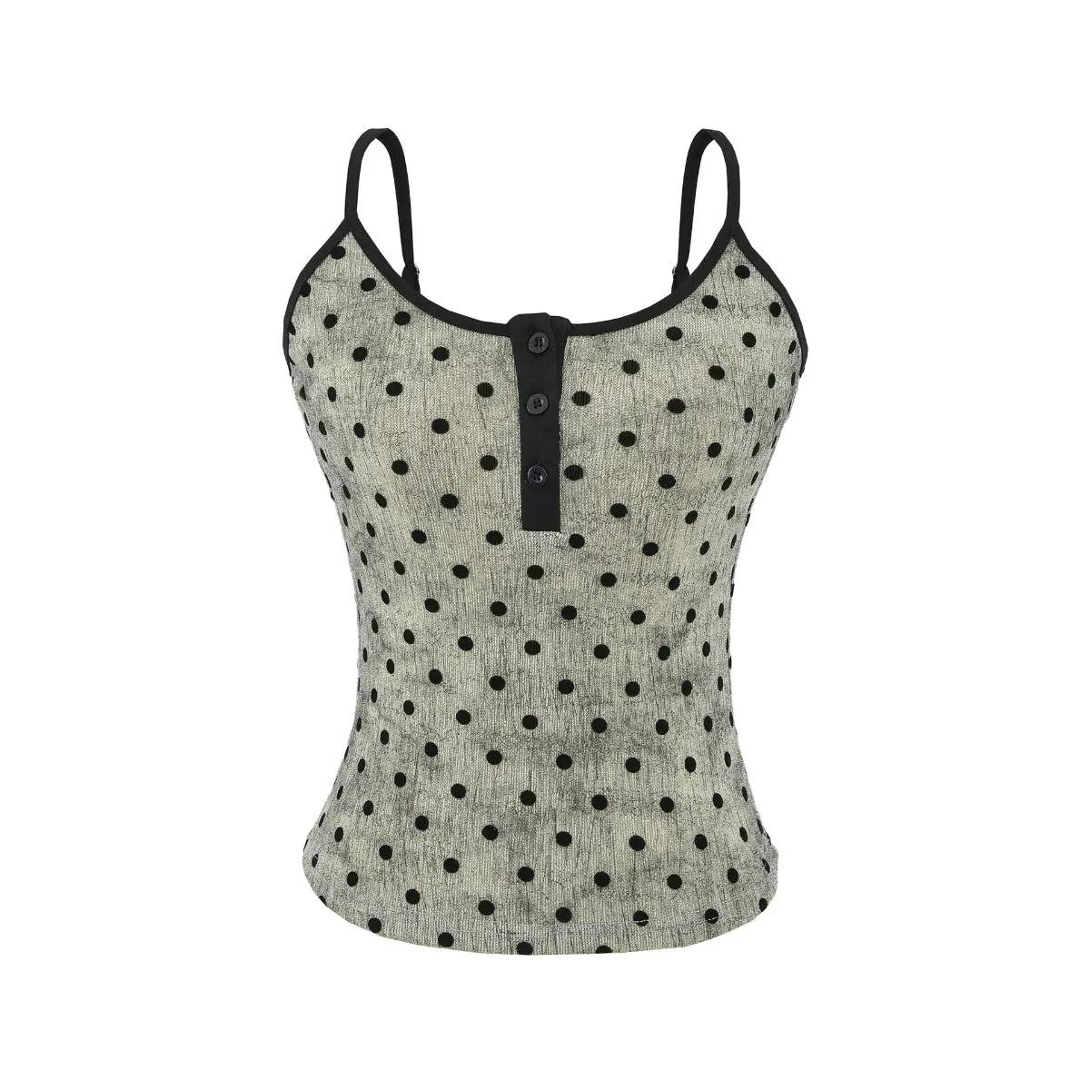 Front view of light gray polka dot cami tank top