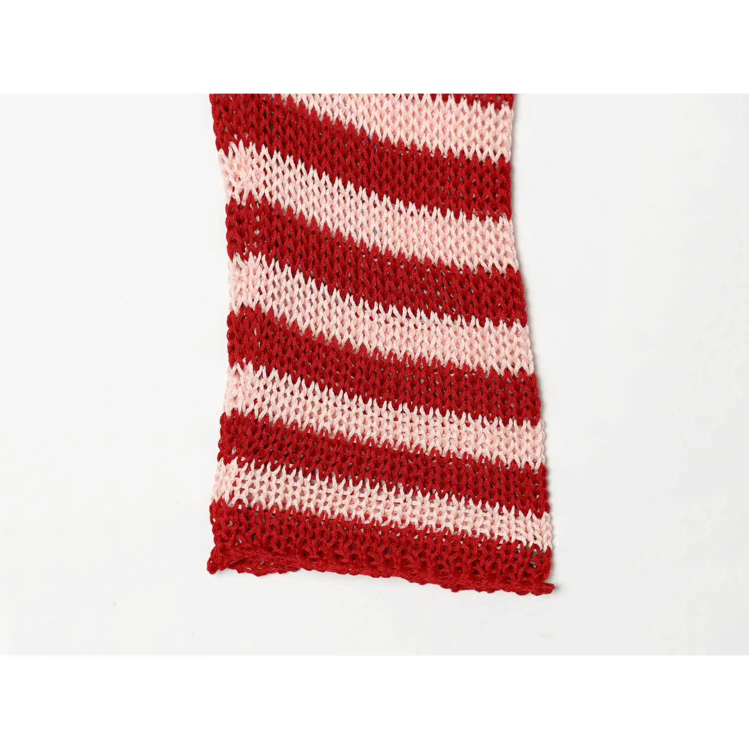 Long sleeve cuff close-up, horizontal stripe hollow knit, neat ribbed hem edge