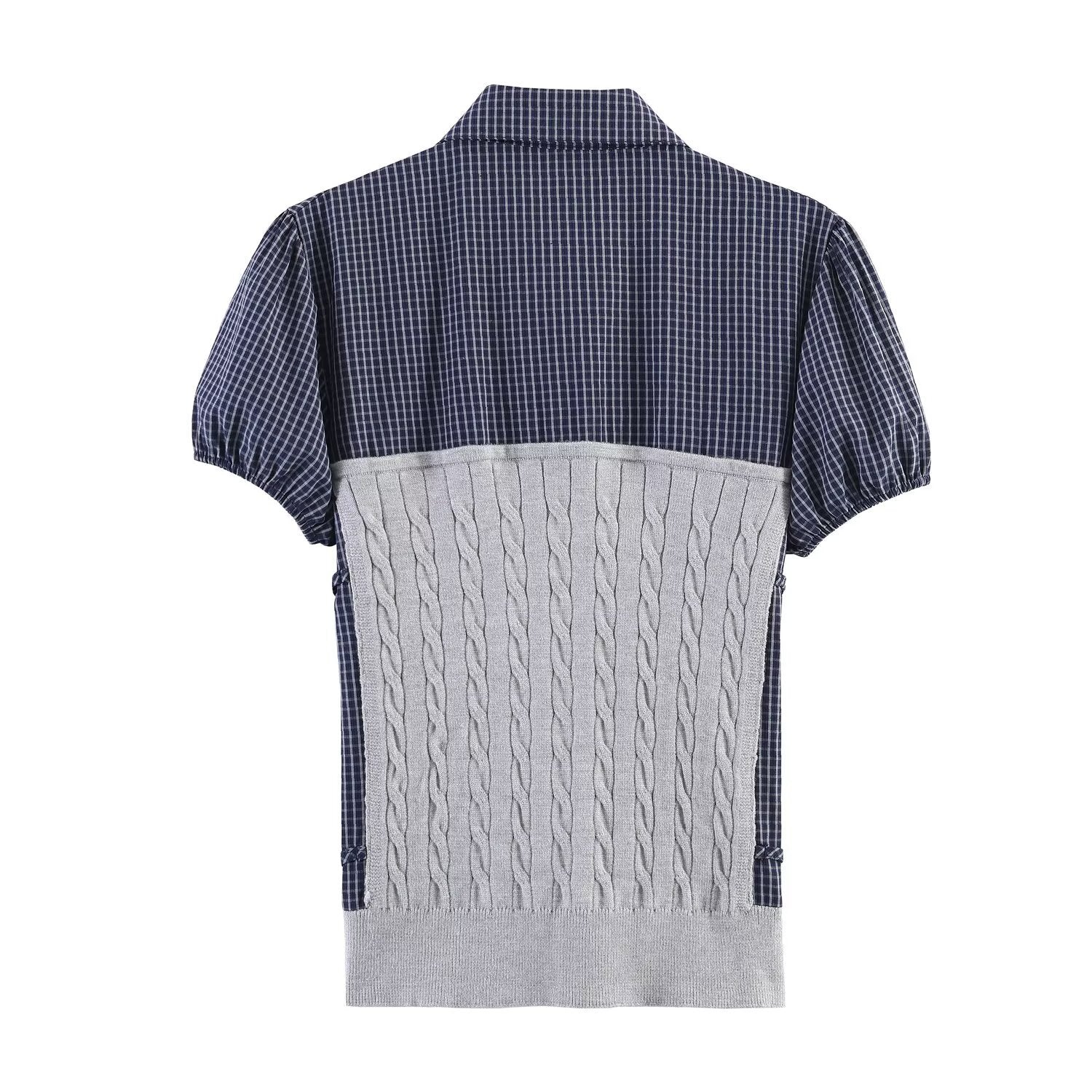 Back view of knit vest and plaid shirt set