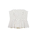Front view of white black polka dot peplum bandeau tube top with structured silhouette