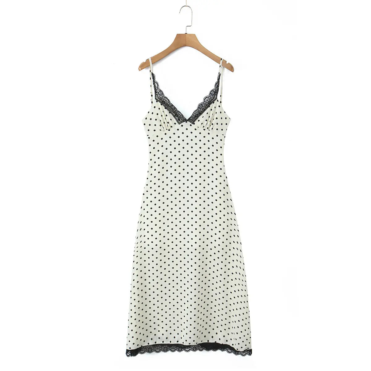 White crochet lace-trim maxi dress, front view on white background