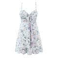 White floral print cami mini dress, front view on white background