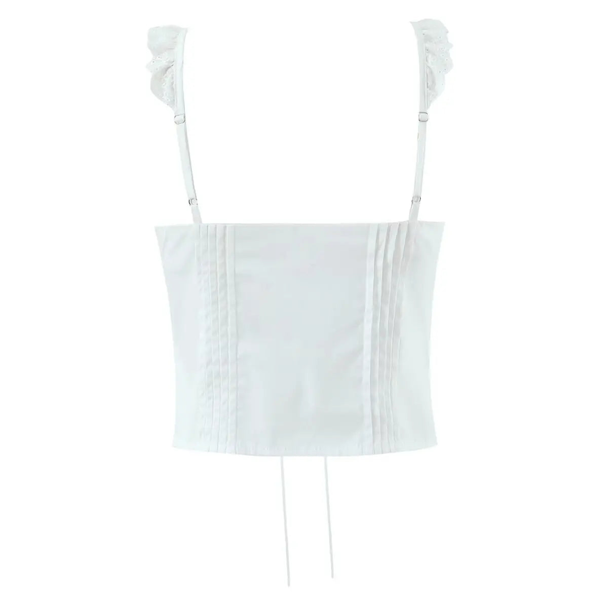 hite lace cami corset top, back view on white background