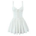 Front view of white lace-up corset cami dress