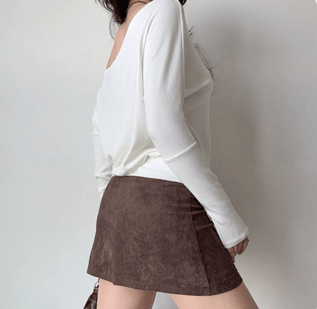 Side back view white off shoulder pearl trim batwing long sleeve top, loose soft knit casual elegant vintage cropped blouse