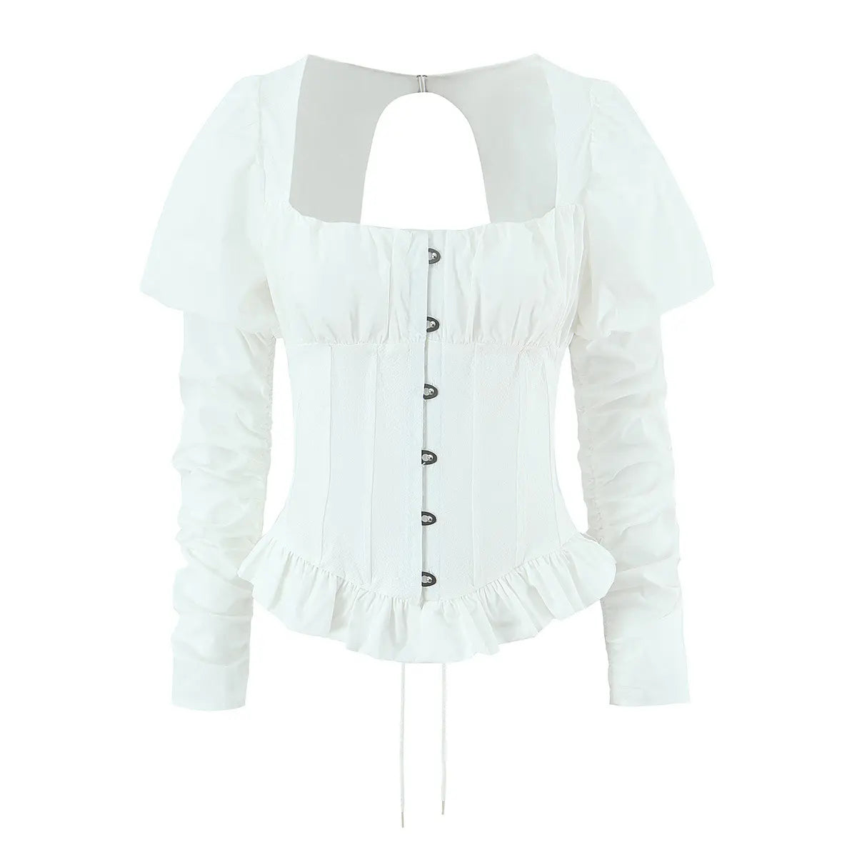 White square-neck bustier top, full front view on white background