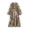 Abstract animal print pleated bodice midi dress, front flat lay