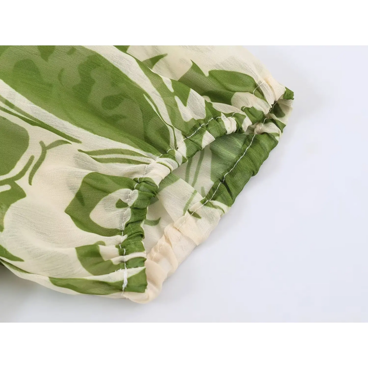 Close-up of elasticated gathered sleeve cuff
