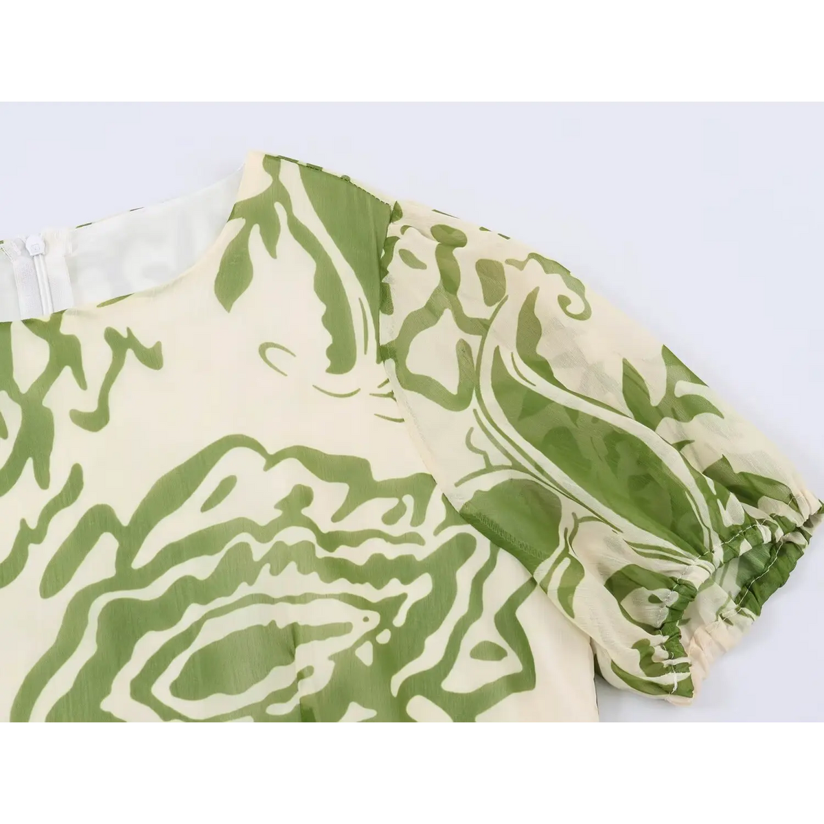 Close-up of puff sleeve and elastic cuff
