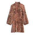 Animal print high neck puff sleeve mini dress, front flat lay