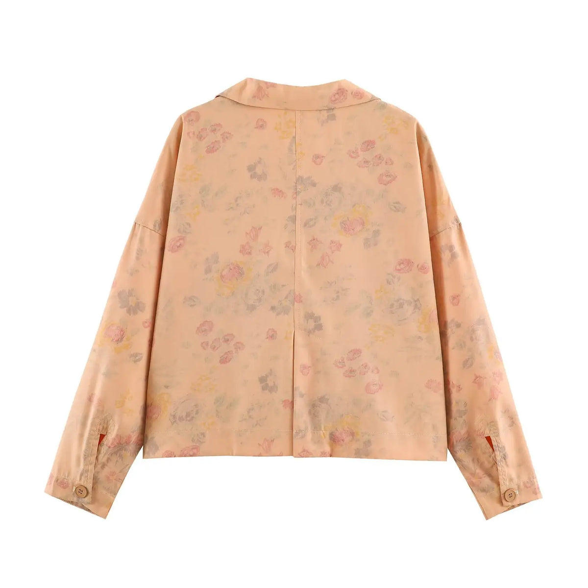 Back flat lay of floral print blazer showing centre back vent