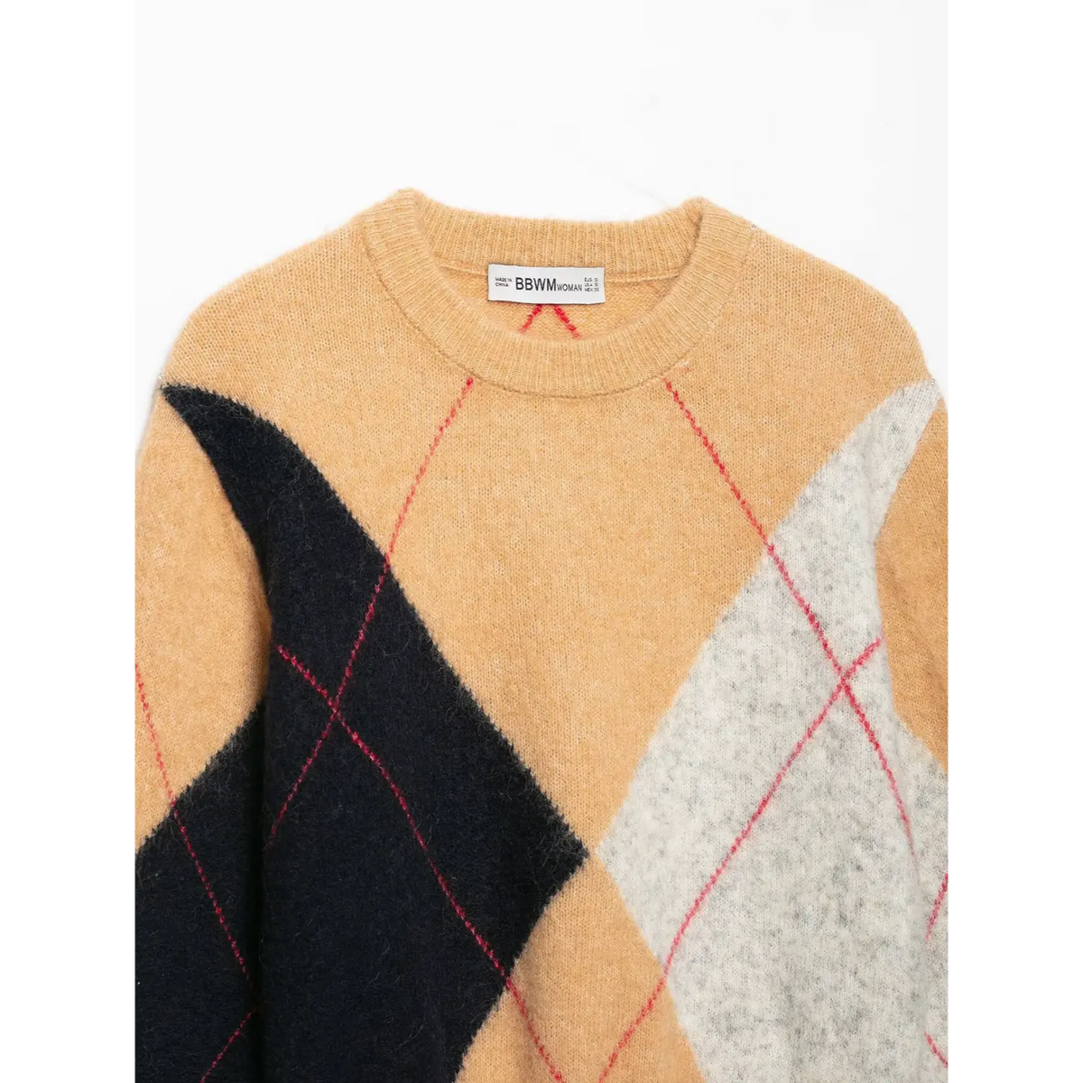 Close-up of crew neck and inner label