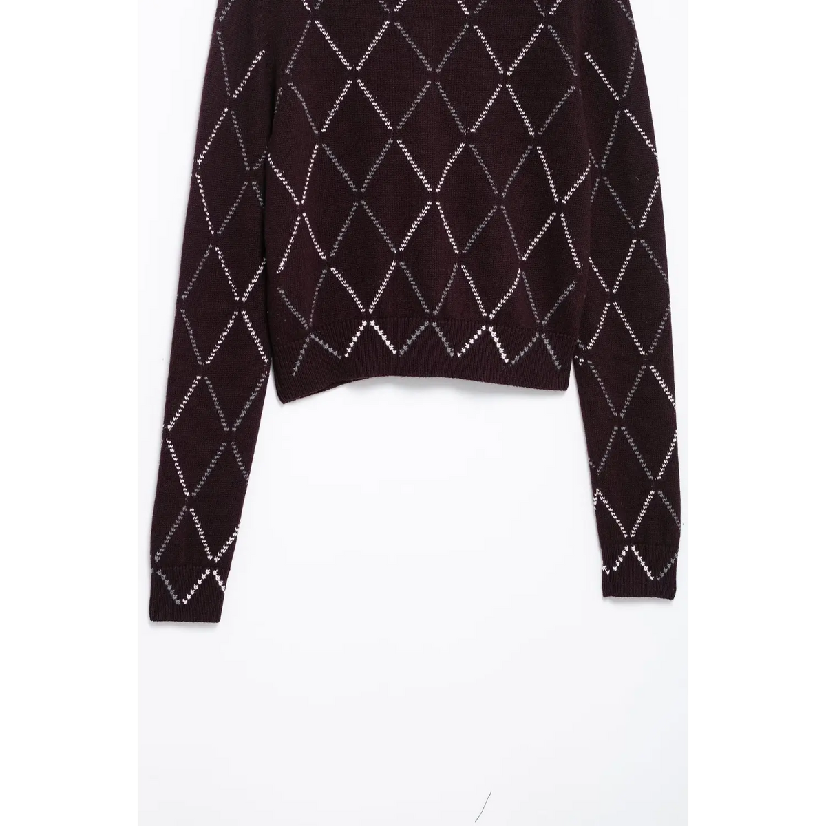 Back flat lay of argyle diamond cropped cardigan