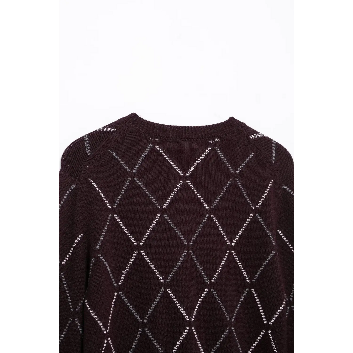 Close-up of back crew neckline
