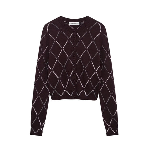 Front flat lay of argyle diamond cropped cardigan