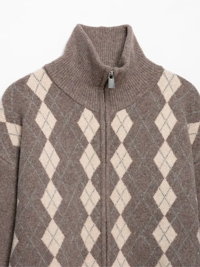 Close-up of high neck and silver zipper