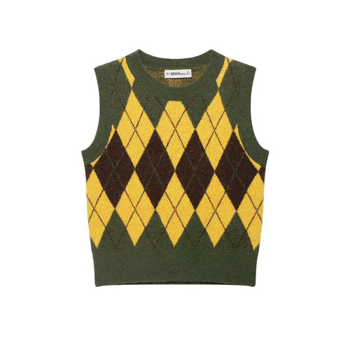 Front flat lay of argyle knit cropped vest