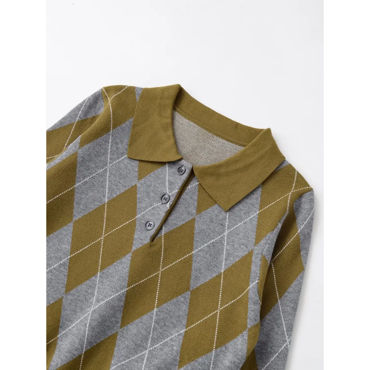 Close-up of polo collar and button placket