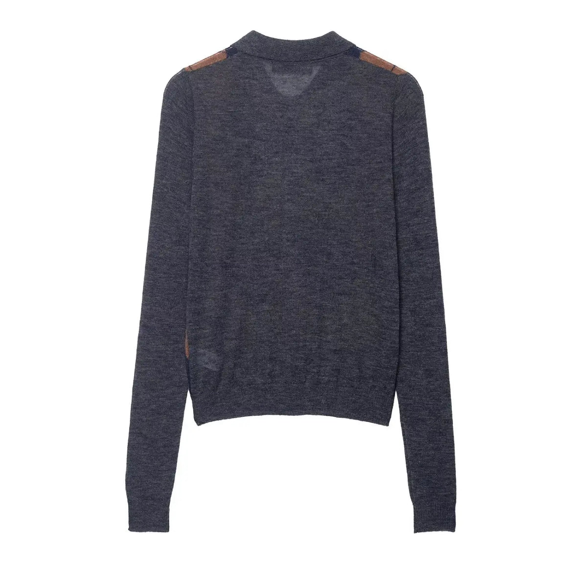 Back flat lay of argyle polo collar button sweater
