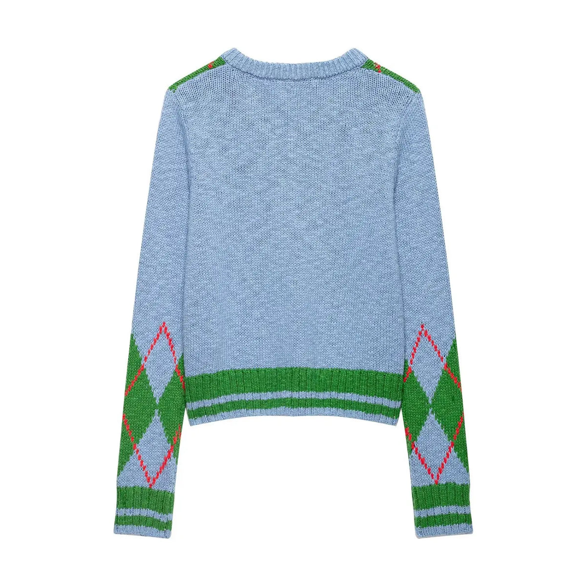 Argyle v neck knit sweater, back flat lay
