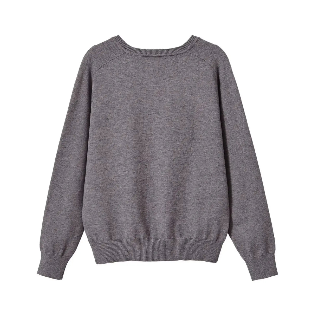 Grey argyle V neck knit sweater, back flat lay