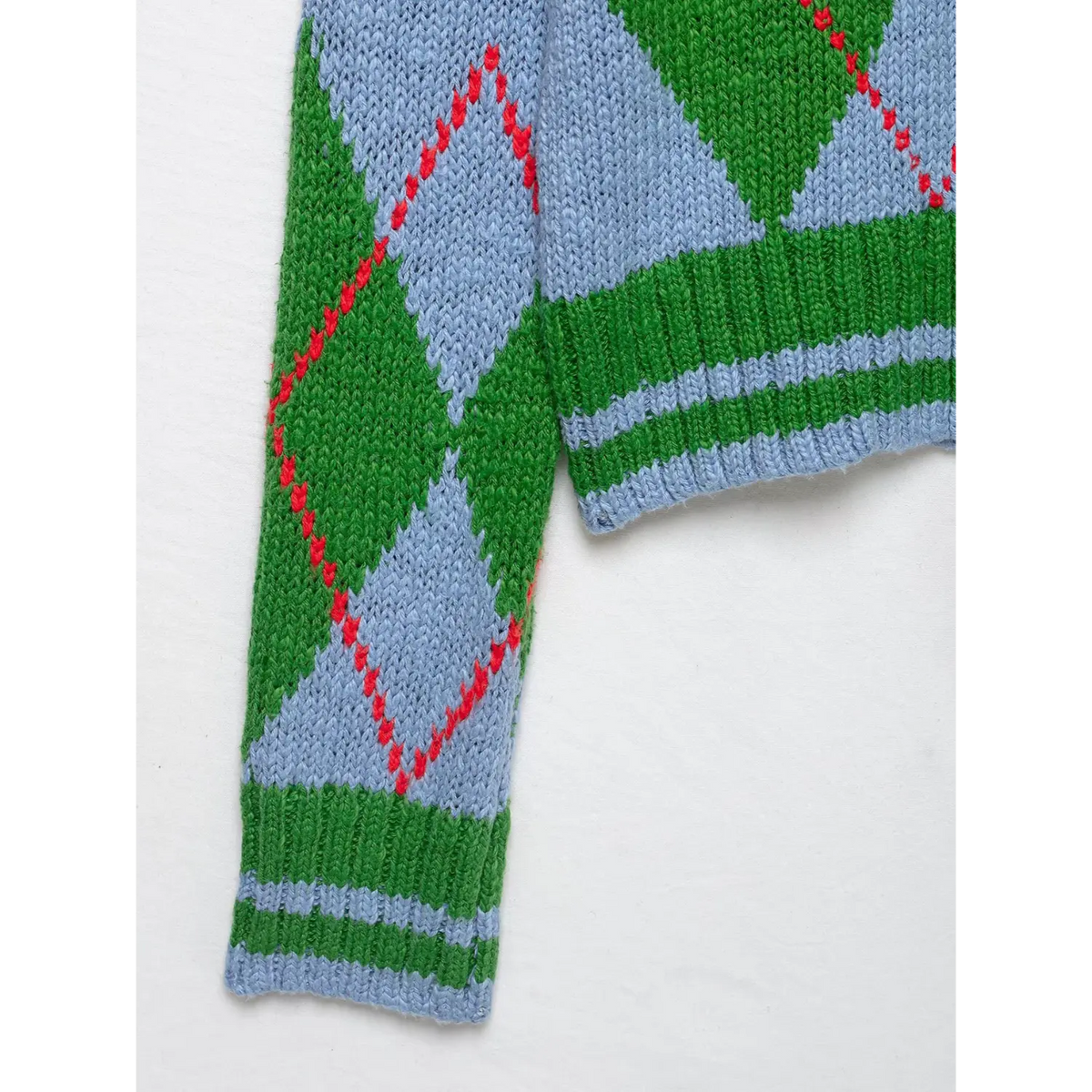 Close-up of striped ribbed cuff and hem