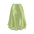 Spring summer avocado green satin two-layer skirt flat shot, fresh bright glossy fabric layered mesh hem skin-flattering romantic mini skirt shot